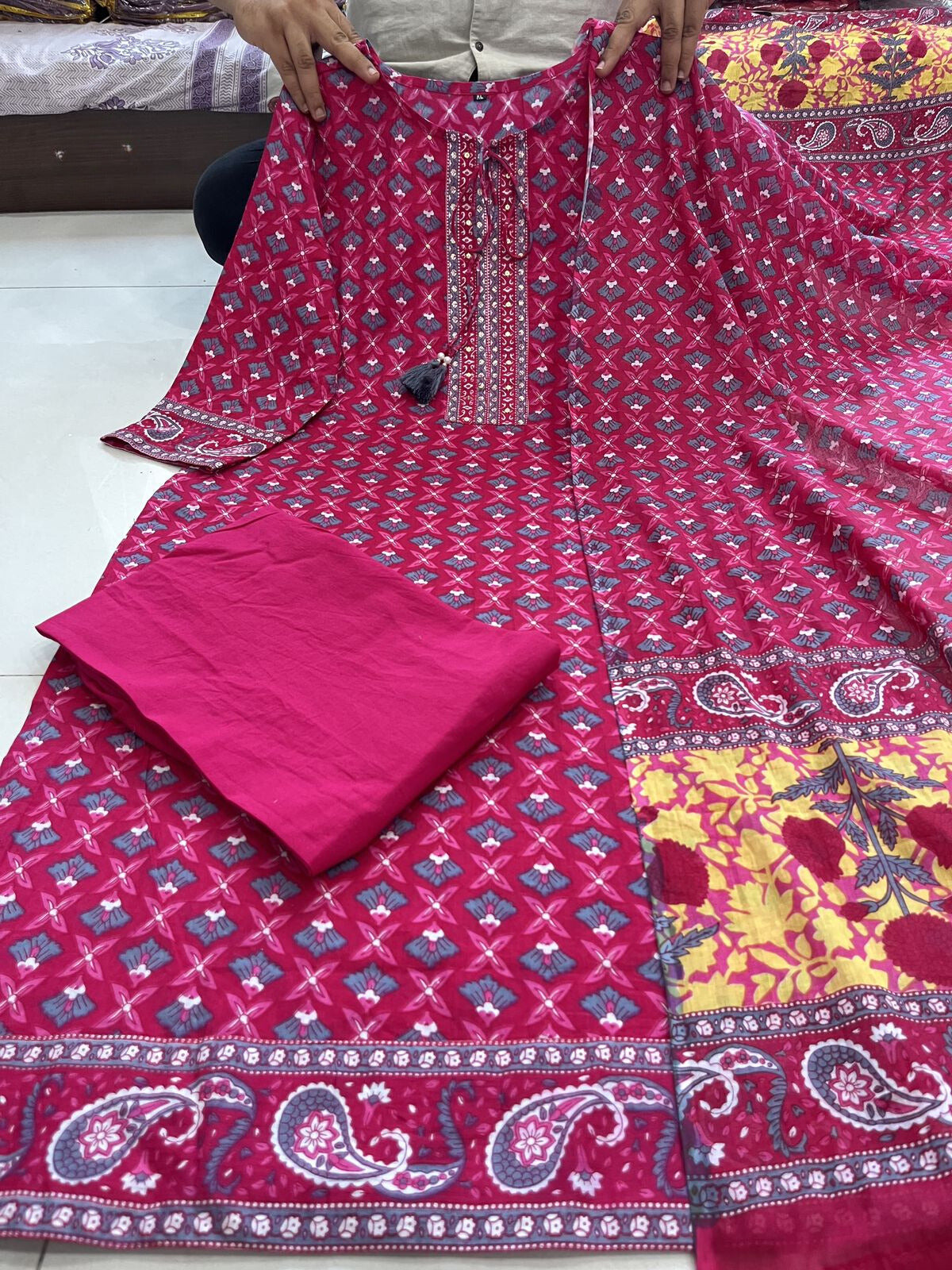 Designer Pink Fine Cotton Suit Set