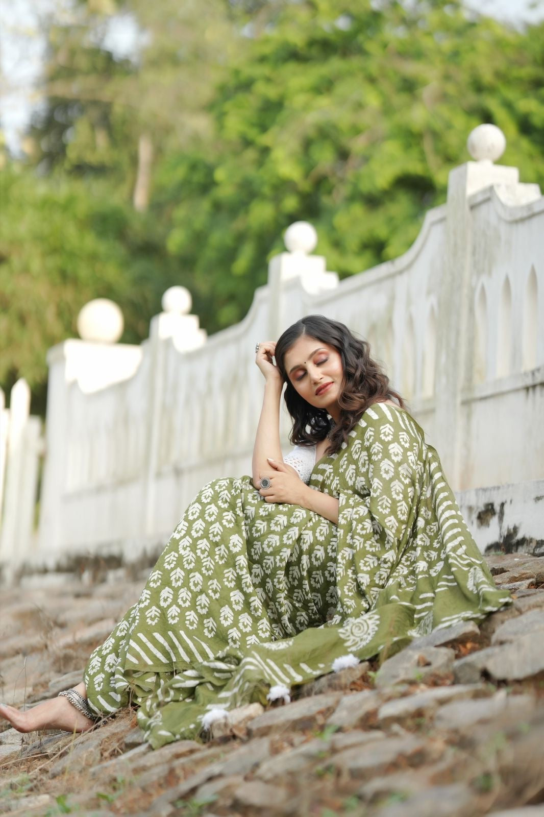 Soft Cotton Saree with Handblock Batik Prints