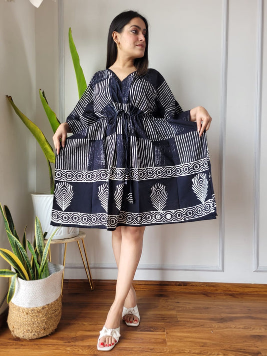 Hand Block Printed Free-Size Short Kaftan Dress