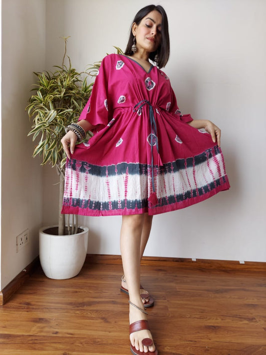 Hand Block Printed Free-Size Short Kaftan Dress