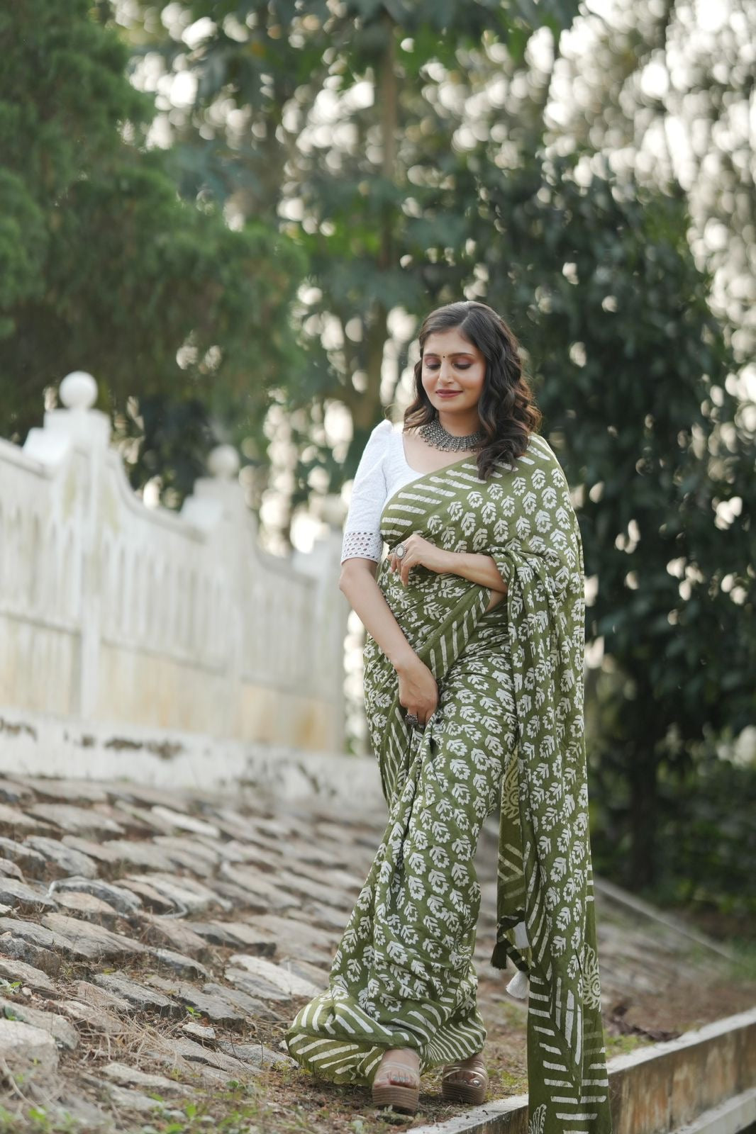 Soft Cotton Saree with Handblock Batik Prints