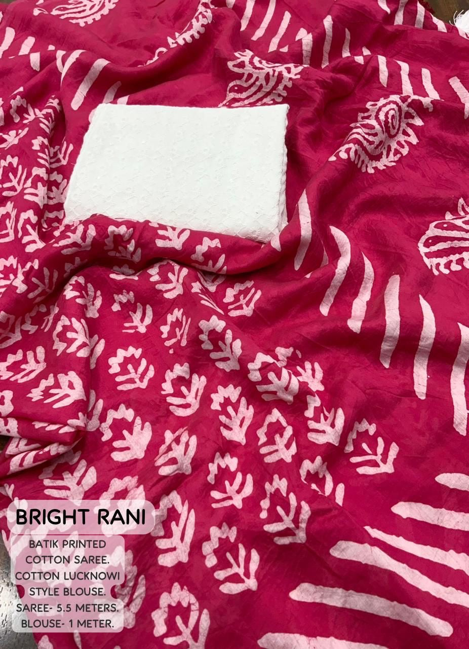 Soft Cotton Saree with Handblock Batik Prints