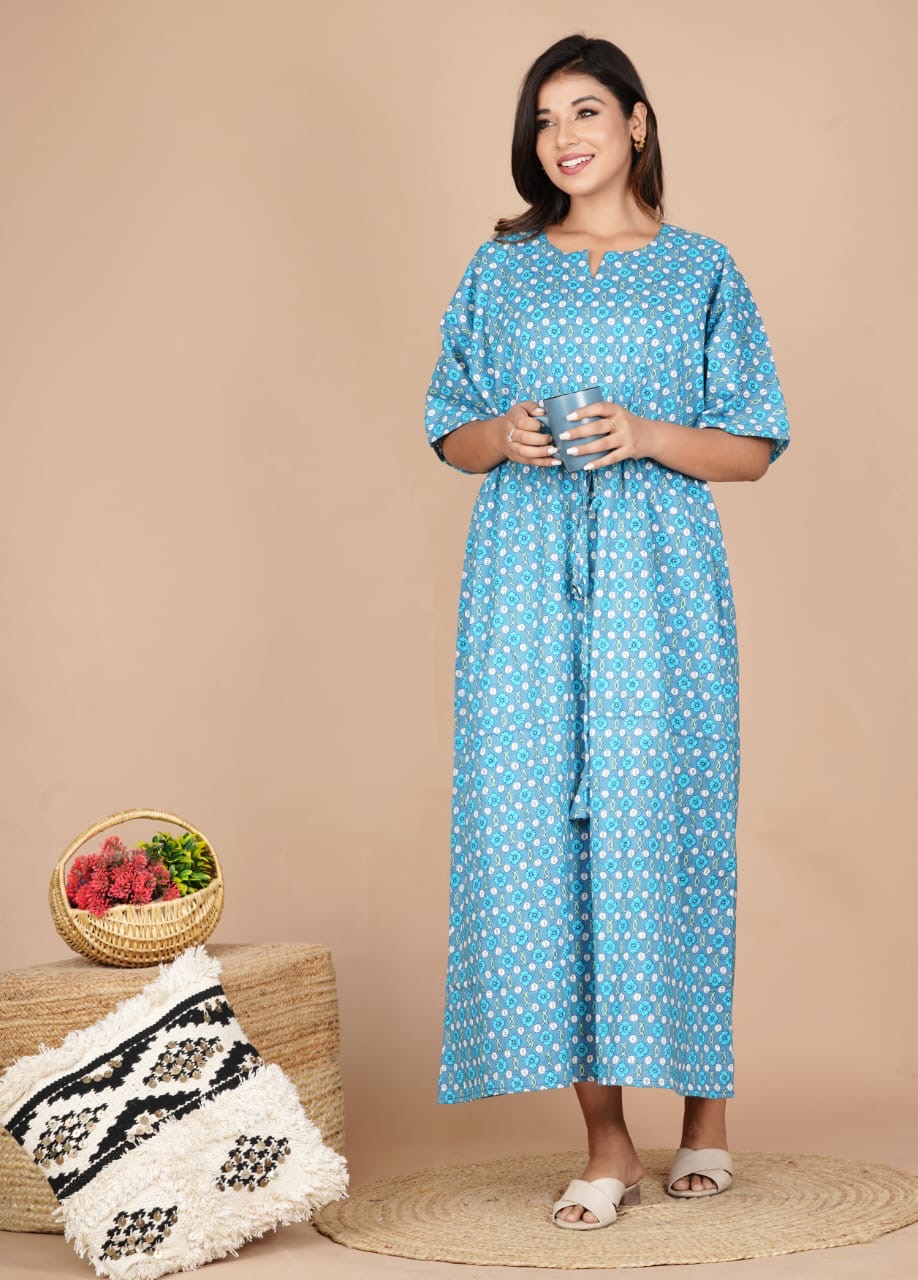 Hand Block Printed Cotton Free Size Dress