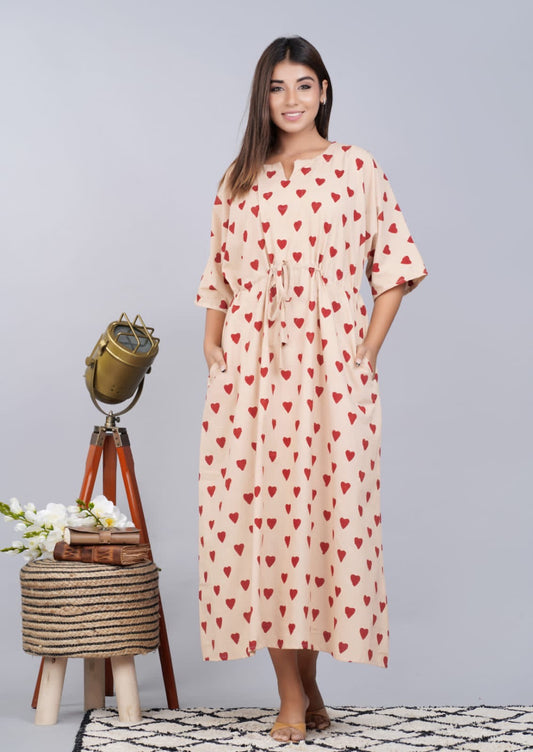 Hand Block Printed Cotton Free Size Dress