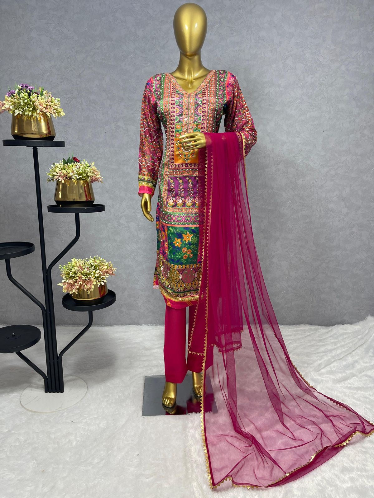 3-Piece Fancy Kurti with Pant and Beautiful Dupatta