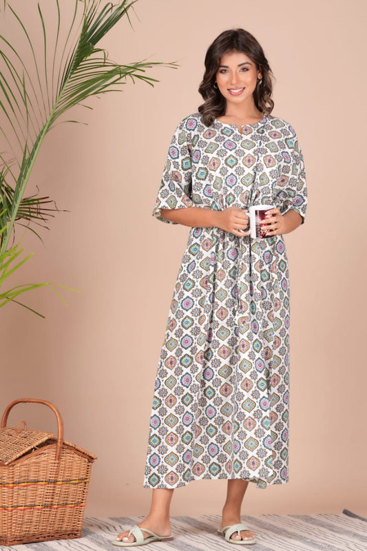 Hand Block Printed Cotton Free Size Dress