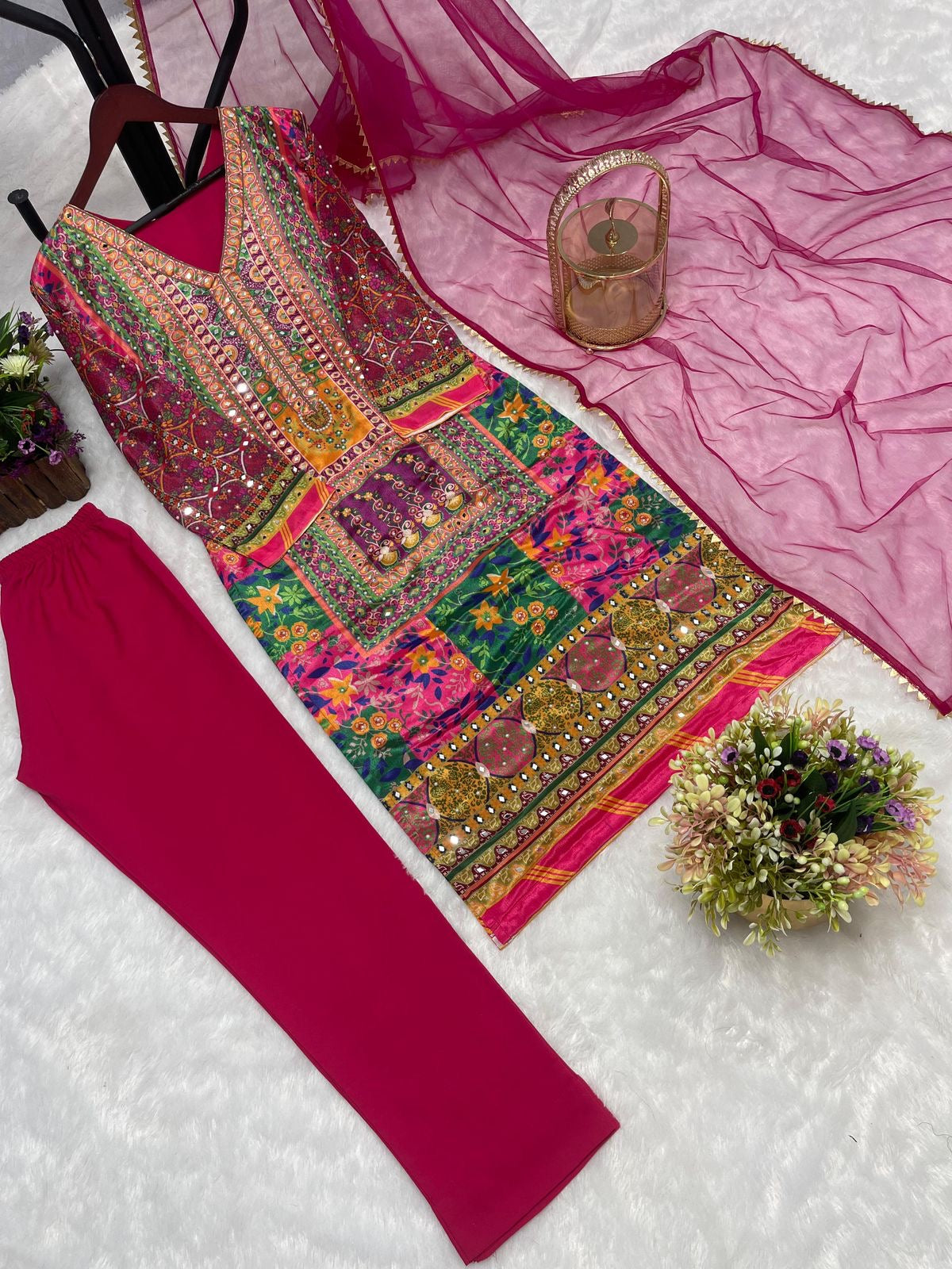 3-Piece Fancy Kurti with Pant and Beautiful Dupatta