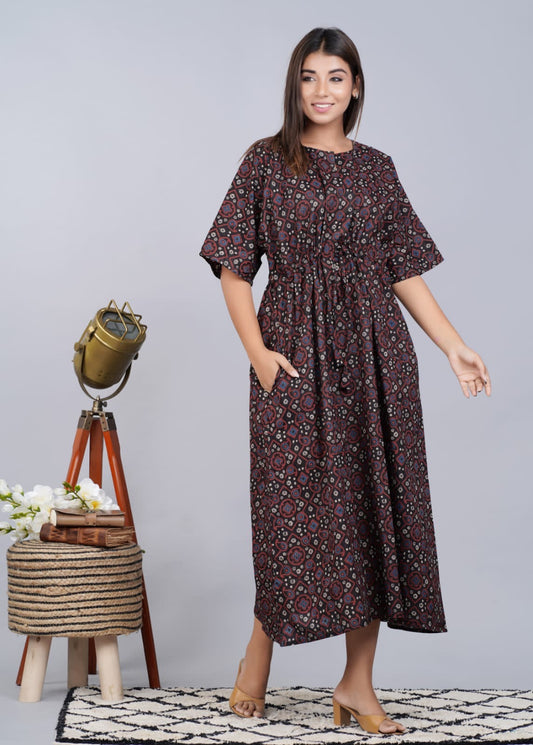 Hand Block Printed Cotton Free Size Dress