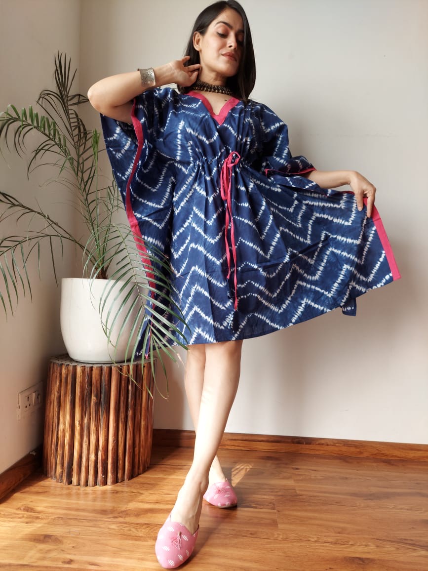 Hand Block Printed Free-Size Short Kaftan Dress